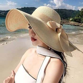 Women's Wide Brim Sun Protection Straw Hat,Folable Floppy Hat,Summer UV Protection Beach Cap | Amazon (US)