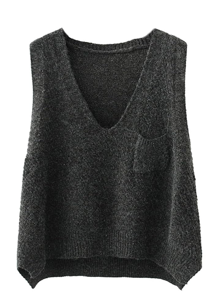 futurino Women's Boxy Solid Color Low V Neck Marled Knitted Sweater Vest Tops | Amazon (US)