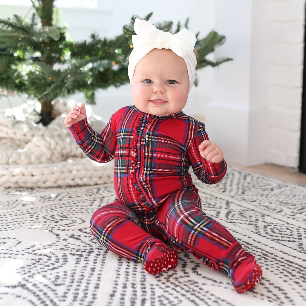 Plaid Red Baby Girl Sleeper | Red Tartan Plaid | Posh Peanut