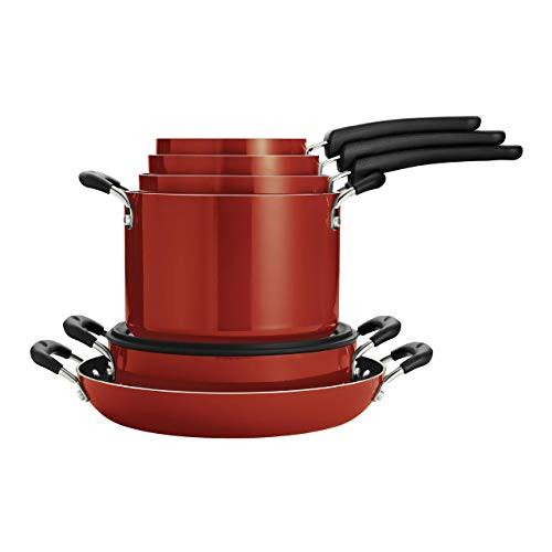 Tramontina Non Stick 11-Piece Nesting Pots and Pans Set with Lids - Red | Amazon (US)