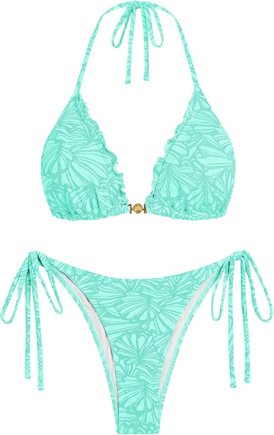 ZAFUL Women's Halter Triangle Bikini String Bikini Set for Women Two Piece Swimsuit Bathing Suits | Amazon (US)