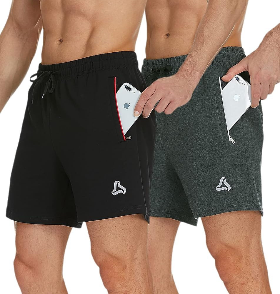 SILKWORLD Men's 5.5" Casual Shorts with Zipper Pockets Cotton Sweat Athletic Jogger Shorts | Amazon (US)