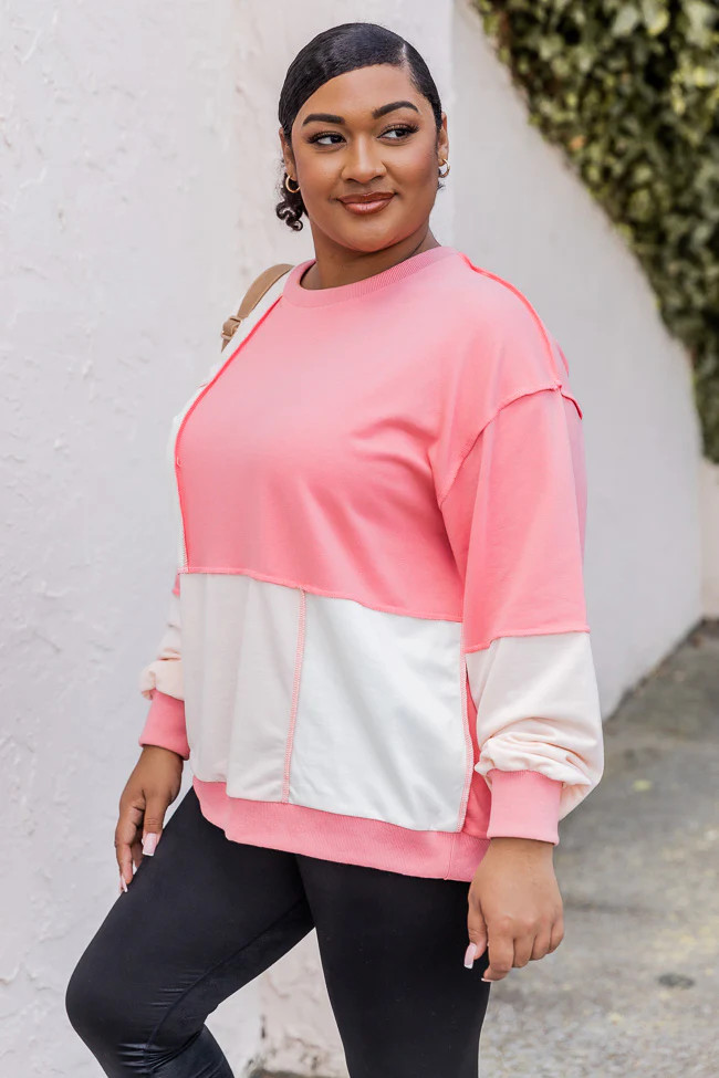 Love You Better Coral Colorblock Patchwork Sweater | Pink Lily