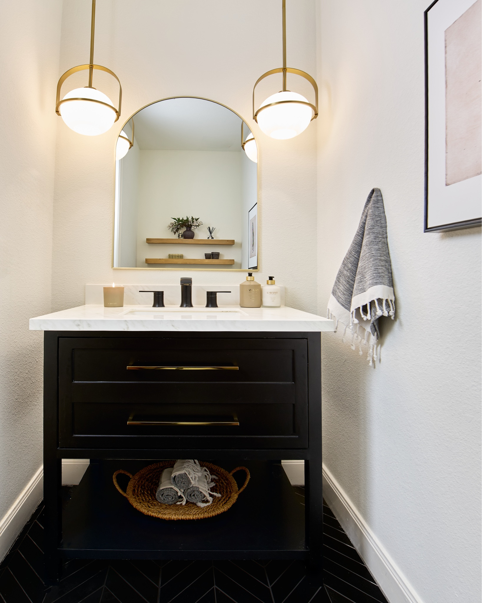 Lighting Upgrade ✨
This one simple change completely transformed our half bath. I was ready for a more modern bathroom lighting look, instead of going with a traditional vanity fixture, I decided to have a little fun with the design.
I sourced these two pendant lights from Urban Ambiance, and they make such a statement. With our high ceilings, the hanging pendants fill the vertical space beautifully and add the perfect touch of modern elegance.
It’s amazing how the right bathroom light fixture can elevate the entire space.

#urbanambiance #ad #BathroomLighting #HalfBathDesign #ModernBathroom #PendantLighting #HomeDecorIdeas #InteriorDesign #LightingDesign #HomeUpgrade #BathroomInspo



#LTKHome