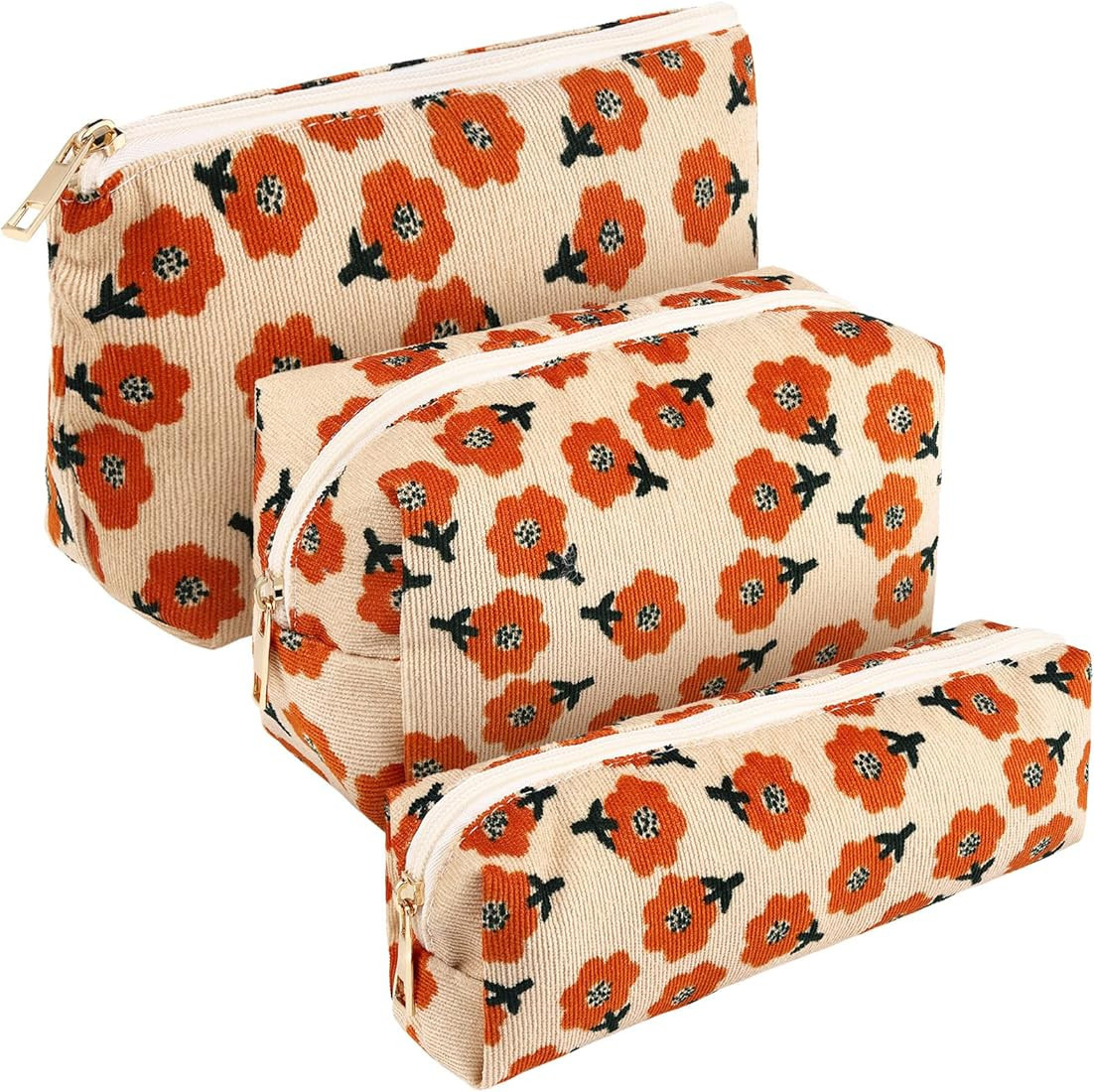 Photect 3 Pcs Floral Corduroy Makeup Bag Women Travel Toiletry Bag Cosmetic Bag Aesthetic Pouch Z... | Amazon (US)