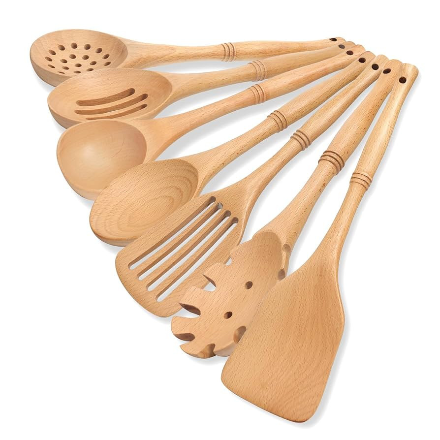 comfoyar Wooden Spoons for Cooking, 7 Pieces Kitchen Cooking Utenails Set with Spatula and Ladle,... | Amazon (US)
