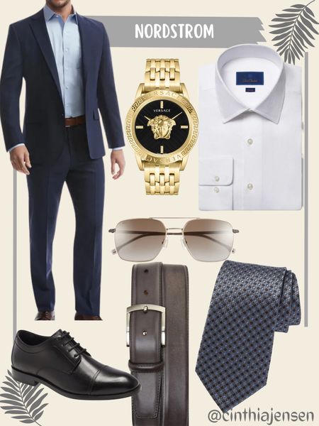Nordstrom finds. Men’s suit. Versace. Watch. Tie. Dress shoes. Belt. Shirt. Style for men. Wedding guest outfit. Party outfit. Suit up. Men style. Los Angeles. Office attire. Boss. Sunglasses. Designer. 

#LTKmens #LTKxNSale #LTKFind