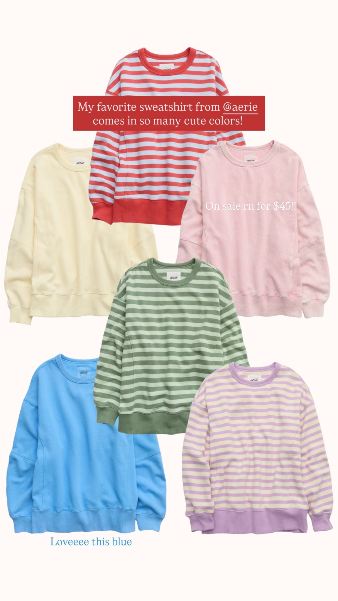 My favorite sweatshirt from aerie is on sale rn for $45! I think I’m gonna order the yellow one and the purple striped one!

#LTKSpringSale
