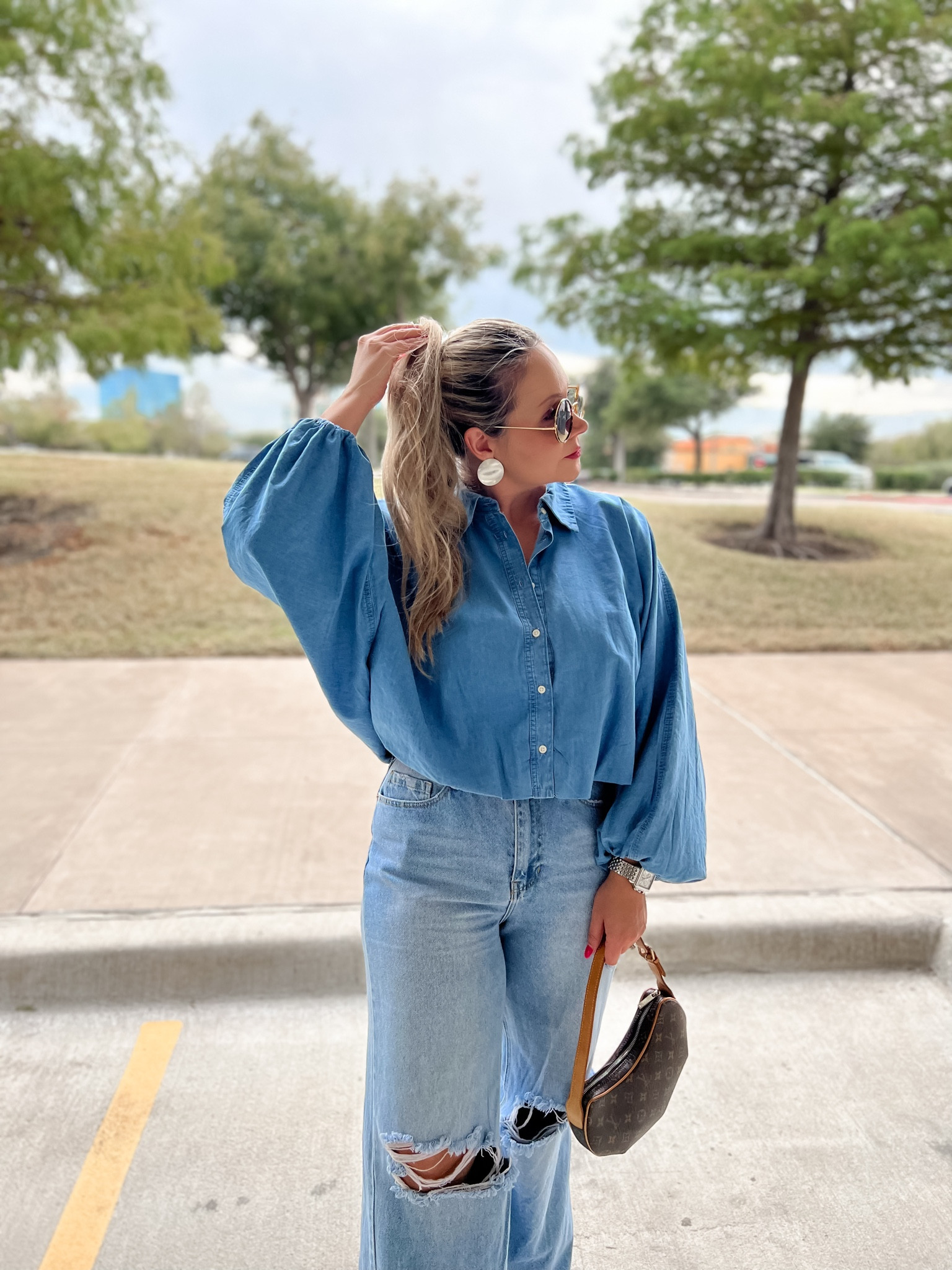 Denim on Denim outfit for fall
Relaxed fit wide leg jeans 

#LTKstyletip #LTKmidsize #LTKSeasonal