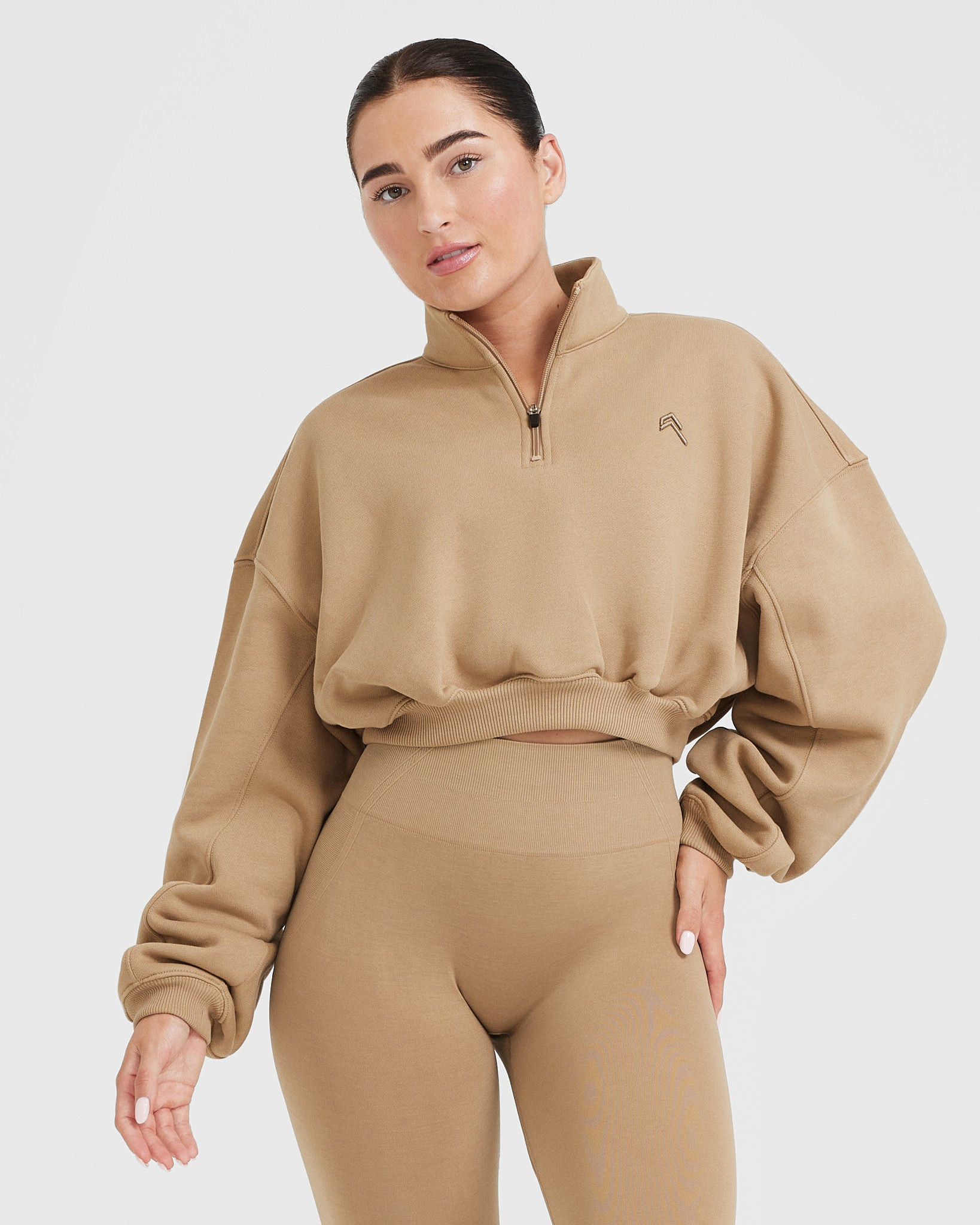 All Day Cosy Crop 1/4 Zip Sweatshirt 
 Dune Brown | Oner Active (UK / US)