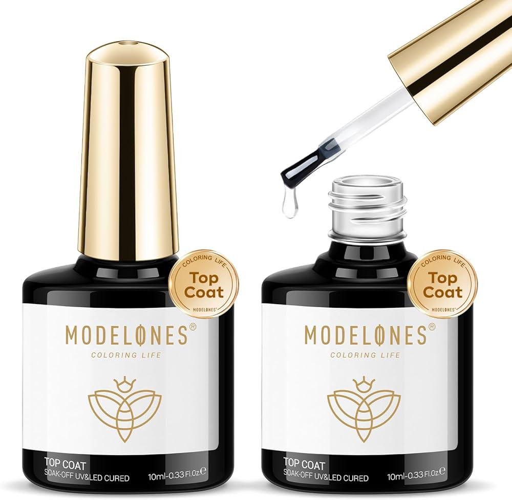 modelones No Wipe Gel Top Coat Set, 2Pcs Clear Glossy Finish Top Coat Gel Nail Polish Long Lastin... | Amazon (US)
