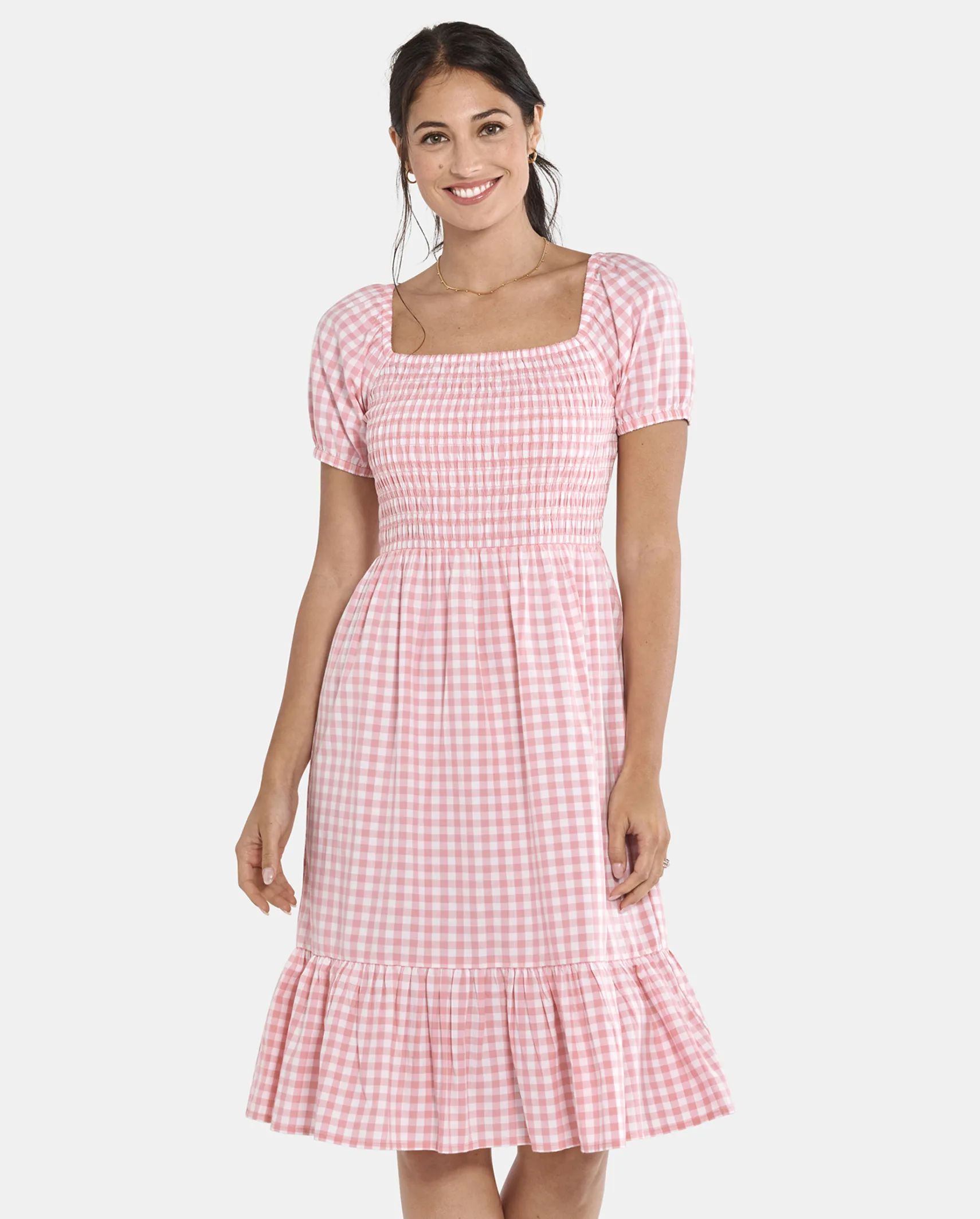 Womens Mommy And Me Gingham Poplin Tiered Dress - rose petal | The Children's Place
