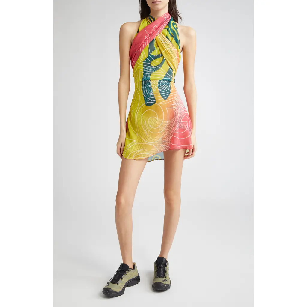 Paolina Russo Wrapped Halter Minidress in Neon Sunset at Nordstrom, Size Small | Nordstrom