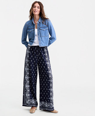 Women's Bandana-Print Wide-Leg Pull-On Pants, Macy's Exclusive | Macy's