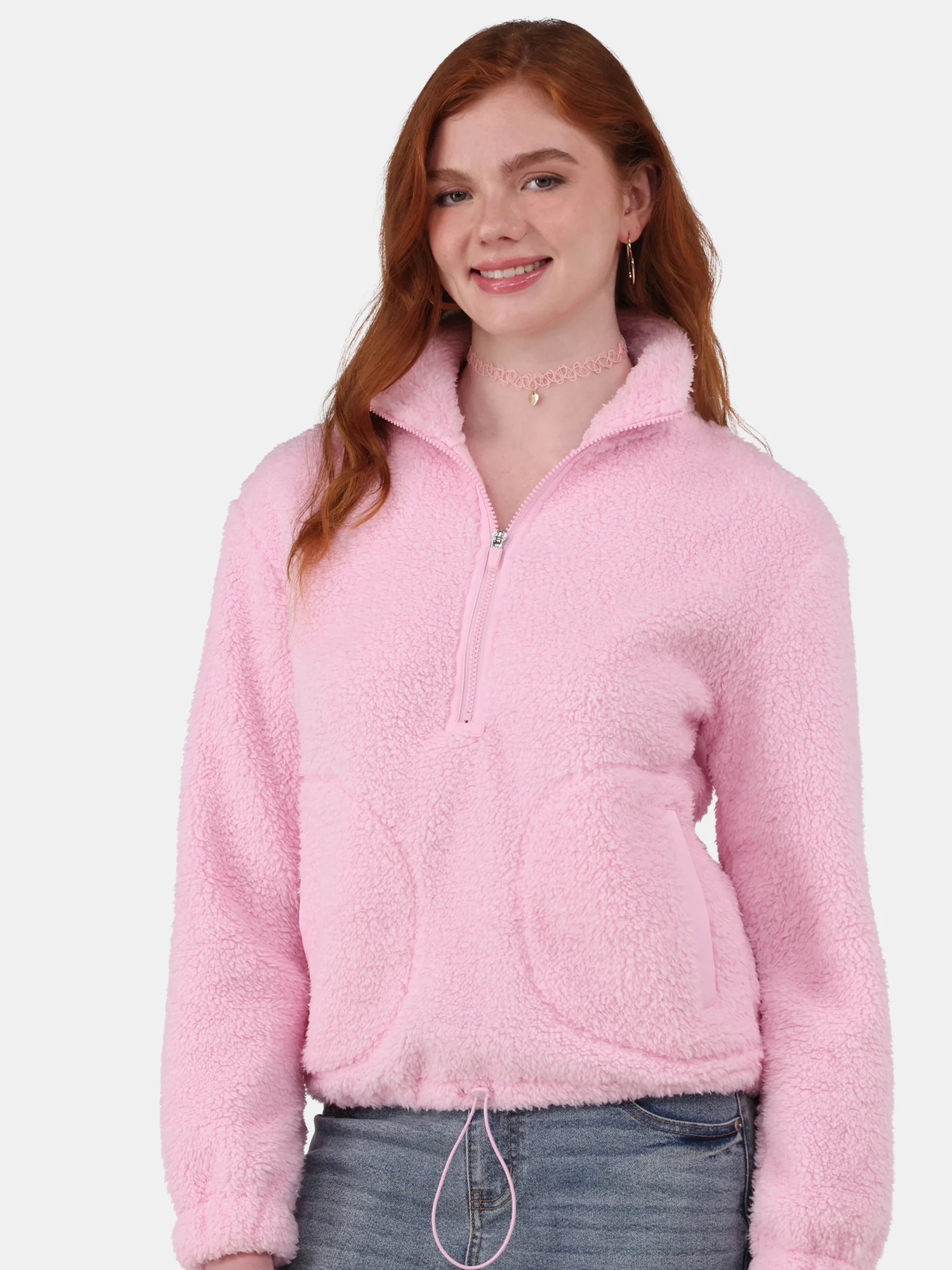 No Boundaries Half Zip Plush Pullover with Pockets, Women's and Women's Plus | Walmart (US)