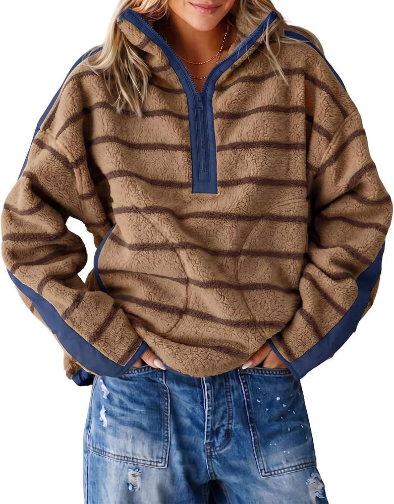Fisoew Womens Fleece Sweatshirt Quarter Zip Pullover Winter Warm Coats | Amazon (US)