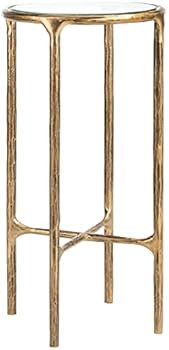 SAFAVIEH Couture Home Collection Jessa Brass Metal/Tempered Glass Top Tall Round End Table (Fully As | Amazon (US)