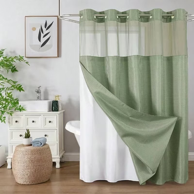 No Hook Shower Curtain with Snap - in Liner, Waffle Weave Thick Waterproof Curtain, 72x75, Sage Green green Standard | Target