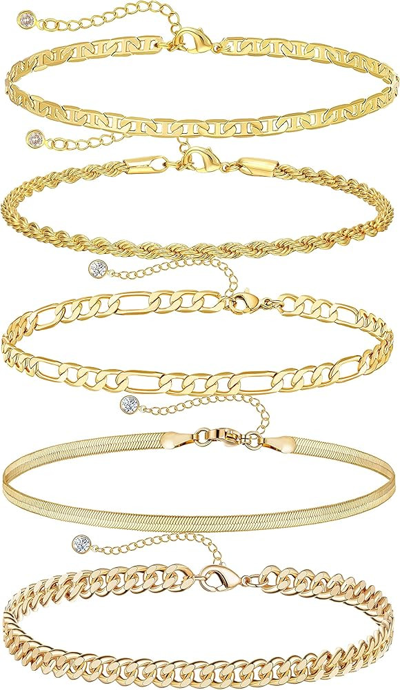 DEARMAY Gold Bracelets for Women Girls 14K Real Gold Jewelry Sets for Women Cute Tennis Beaded Br... | Amazon (US)