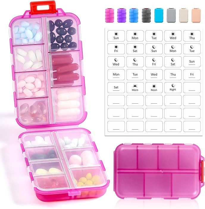 14 GRIDS Travel Pill Organizer Box with Labels - Travel Medicine Case Kit - Pocket Daily Pharmacy... | Amazon (US)