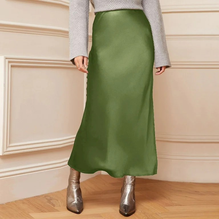 BYHONG Womens High Waist Skirt Solid Satin Dress Elastic Waist Elegant Skirt Women's Skirts AG M ... | Walmart (US)