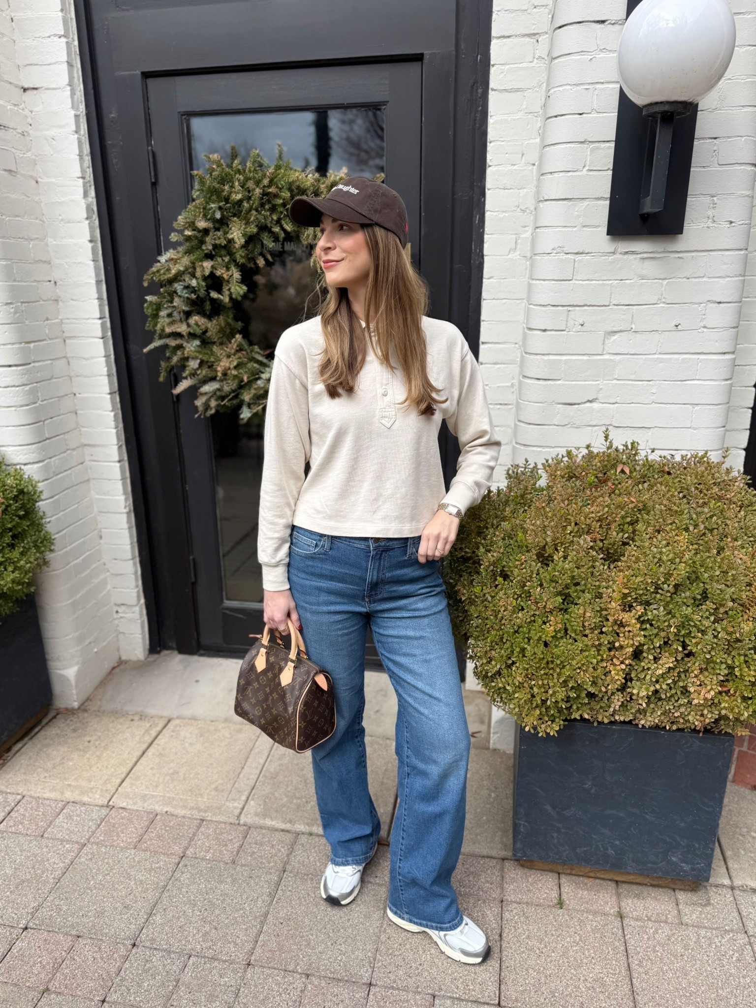 Casual OOTD 

Rugby top - wearing size small. TTS. 
Jeans - wearing size medium (sized up for bump). 
Sneakers tts. 

#LTKootd #LTKBump