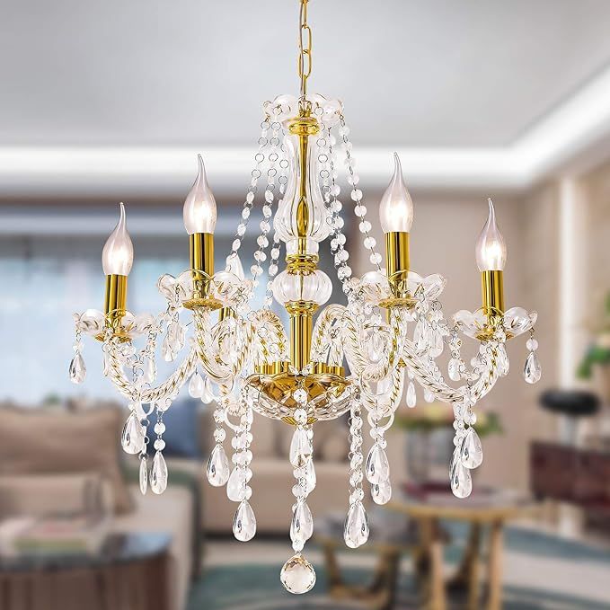 Gold Color Luxurious Candle Crystal Chandelier, 6 Lights K9 Modern Crystal Chandelier for Dining ... | Amazon (US)