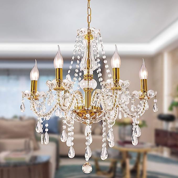 Gold Color Luxurious Candle Crystal Chandelier, 6 Lights K9 Modern Crystal Chandelier for Dining ... | Amazon (US)