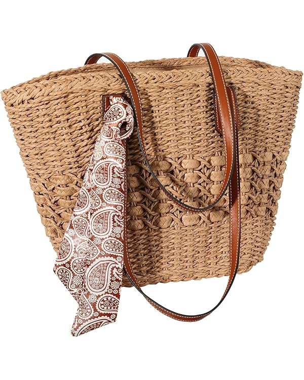 Beach Bags for Women, Summer Straw Bag, Woven Straw Beach Tote Bag Shoulder Handbags | Amazon (US)