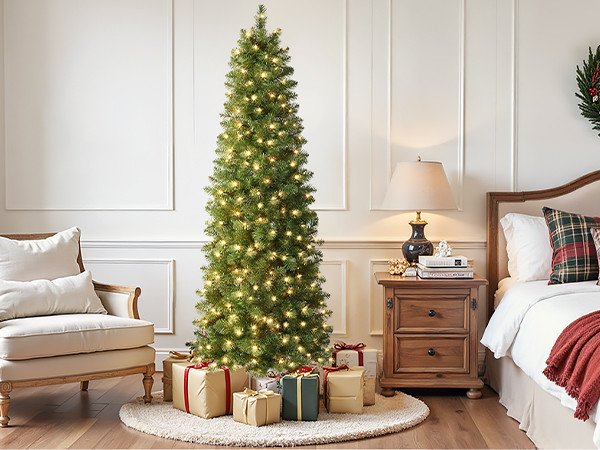 SHareconn Prelit Artificial Pencil Christmas Tree 7FT & Warm White Lights | Amazon (US)