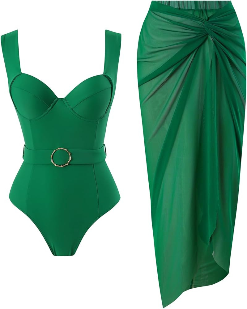 IBTOM CASTLE Women's One Piece Swimsuit with Cover Up Wrap Skirt Floral Print Bikini Set Beach Sw... | Amazon (US)