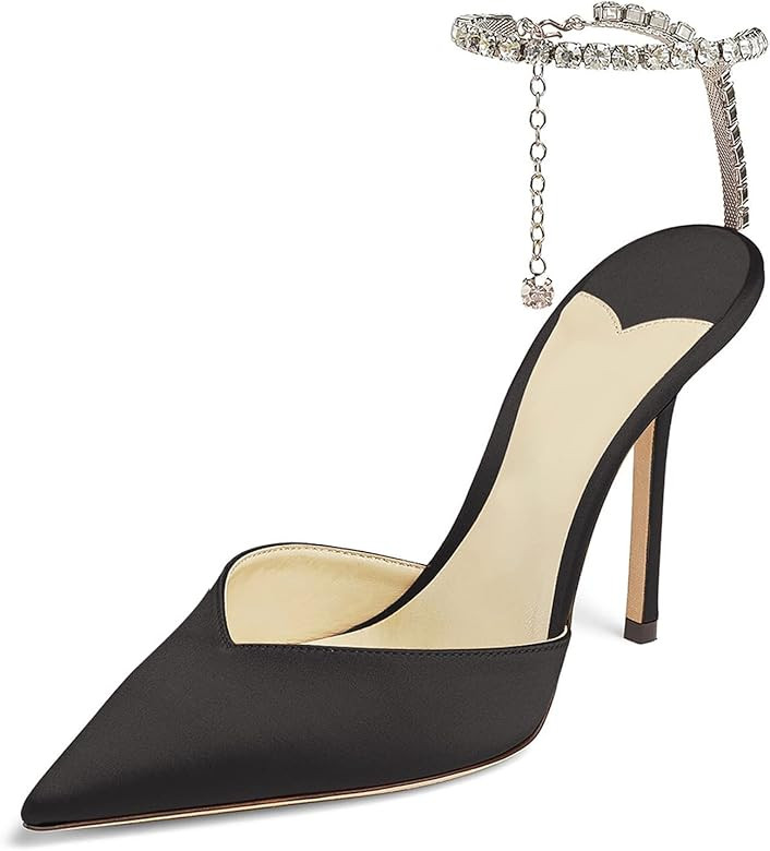 MIRAAZZURRA Women High Heeled sandals Satin Sparkly Crystal Chain Ankle Straps Shoes Summer Brida... | Amazon (CA)