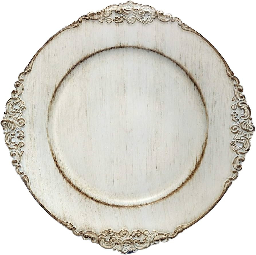 Tiger Chef 24-Piece 13-inch Royal Antiqued White Round Vintage Dinner Charger For Plates, Wedding... | Amazon (US)