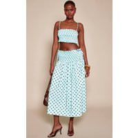 Baby Blue Polka Dot Shirred Maxi Skirt | PrettyLittleThing UK