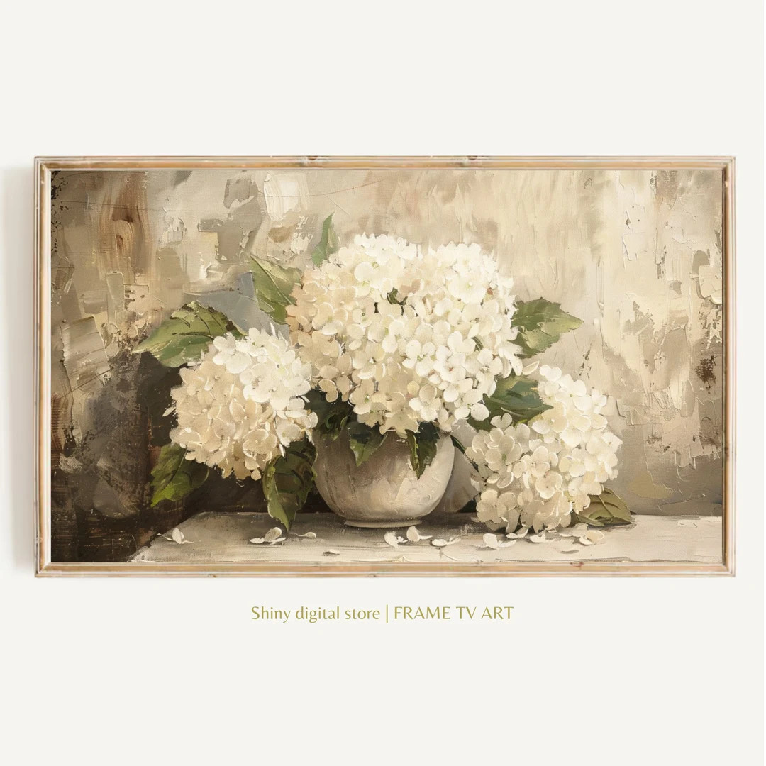 Mothers Day 2025, FRAME TV Art White Hydrangeas Still Life, Spring Samsung Art Rustic Farmhouse, ... | Etsy (US)
