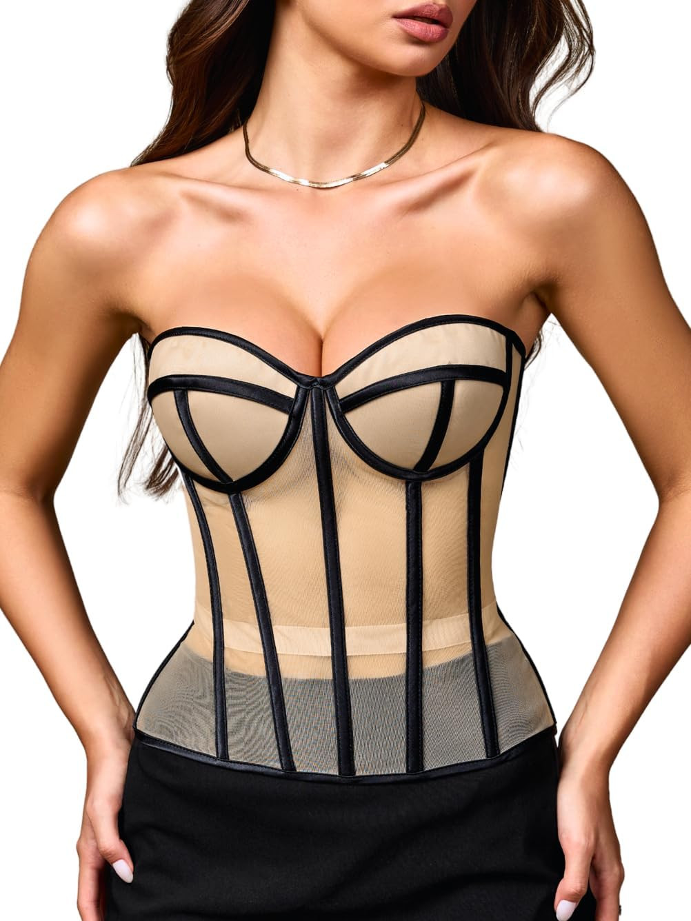 Sexy Lace Corset, Sheer Mesh Push-Up Underwire Bustier Shapewear, Party Outfits for Women 00-18 | Amazon (US)