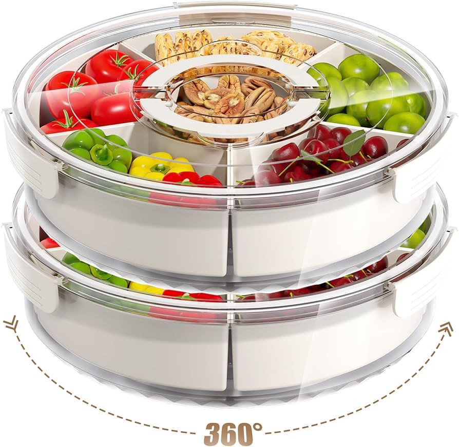 Divided Serving Tray with Lid and Handle,Large Snack Spinner,Snackle Box Container, Multi-Purpose... | Amazon (US)