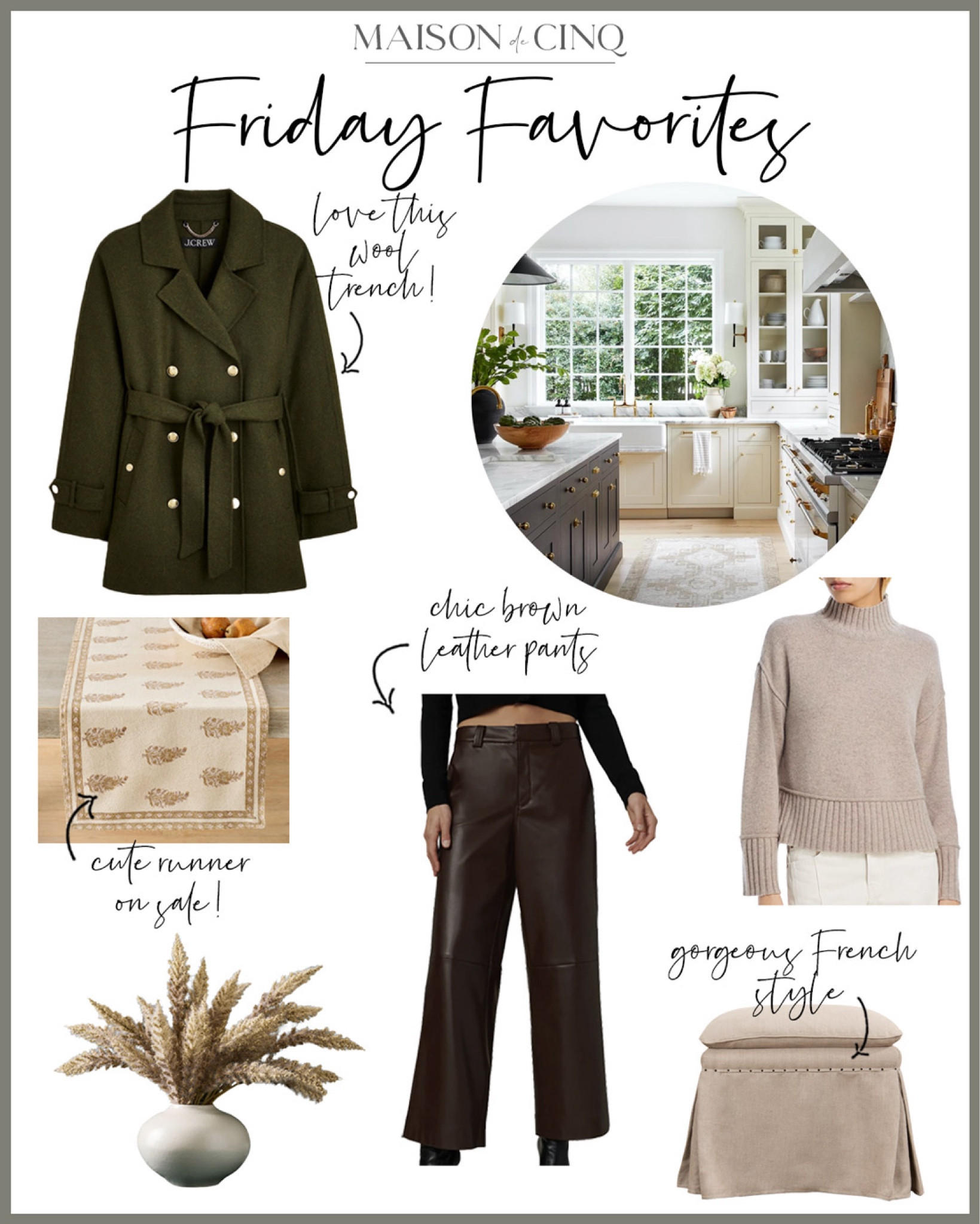 So many great finds for Friday Favorites this week like pieces in the color of the season (green!), gorgeous fall sweaters, plus my fave fall stems, pretty stoneware and more!

Home decor, fall decor, fall outfit, fall fashion, fall coat, wool coat, tabletop, flats, throw pillows, pitcher, faux leather pants, travel outfit, date night outfit 

#LTKFindsUnder50 #LTKSeasonal #LTKHome