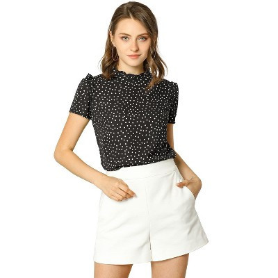 Allegra K Women's Ruffled Retro Short Sleeve Office Polka Dots Blouses Black X-Small | Target