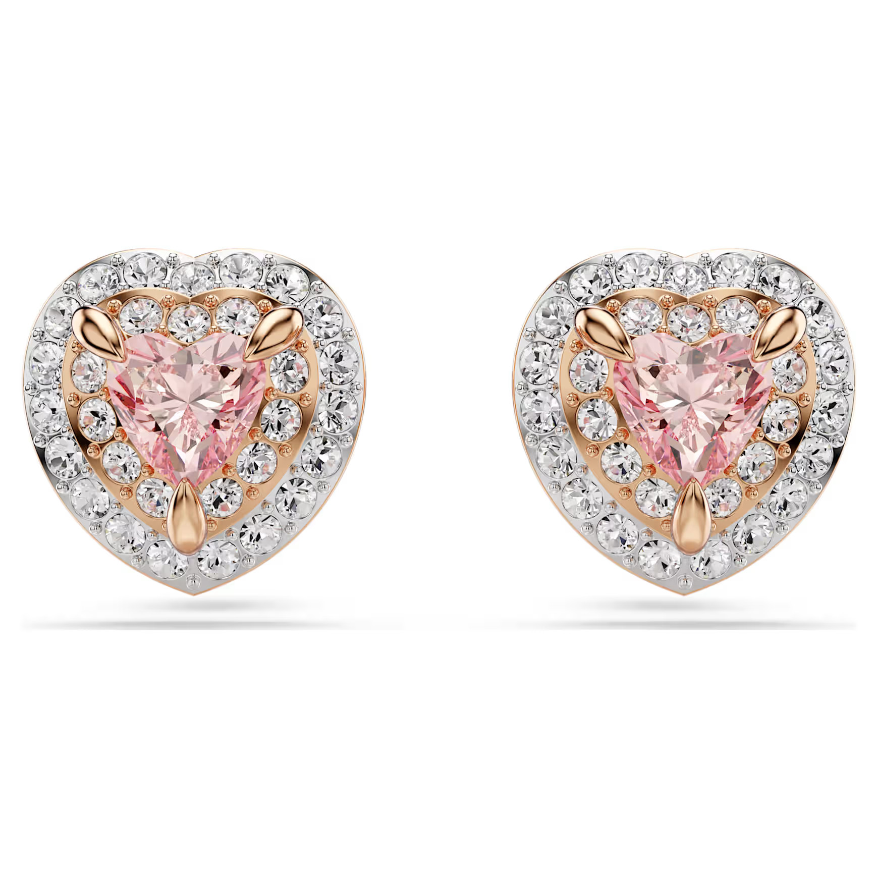 One stud earrings, Heart cut, Pavé, Heart, Pink, Mixed metal finish by SWAROVSKI | SWAROVSKI