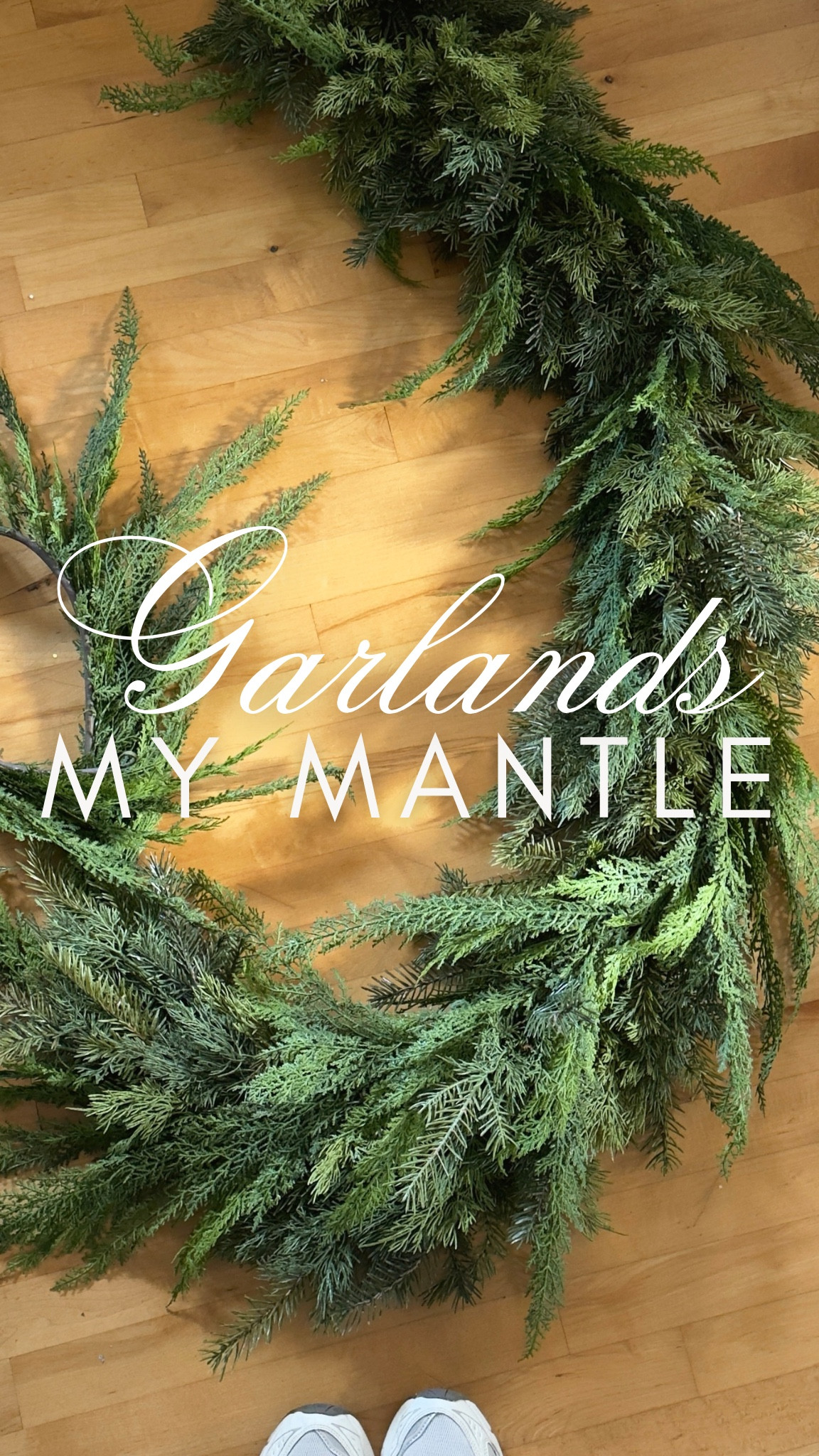 These are the two garlands I will be mixing and I MAY add a silver garland but that’s TBD. 
 The floppy one is a faux cedar that I’ve been collecting over 3 years. I get it when it goes on sale at Anthro. 
It’s not full and needs to be layered if used for a mantle. 
I’m doing an assymetrical drape off of one side so I will be using 2 of the 9ft. strands and 2 of the 6ft. strands. 
If you are not doing a drape and want your garland straight across a standard mantle, I suggest 2 of the 6ft. strands mixed with another type garland. 
I’ll be mixing the floppy cedar with 2 of the mixed pine garlands  If I were not having overhang, I’d just use one strand of the 6ft. Last year, that was the only garland I used, by itself- one strand. 

This is what they look like combined. 

#LTKHome #LTKSeasonal #LTKHoliday