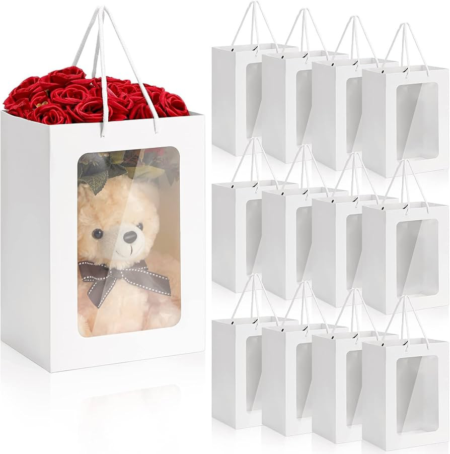50 Pcs Paper Gift Bags with Transparent Window May Day Gift Basket Flower Bags with Handles Gift ... | Amazon (US)
