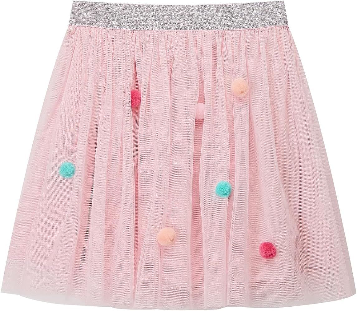 DaniChins Girl's Tutu Skirt Layered Tulle Princess Skirt with Pom Pom Puff Balls for Little Girls | Amazon (US)