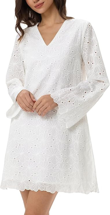EZAPINE Women Floral Lace Dress V Neck Bell Long Sleeve Embroidered Dress Elegant Dresses for Wed... | Amazon (US)