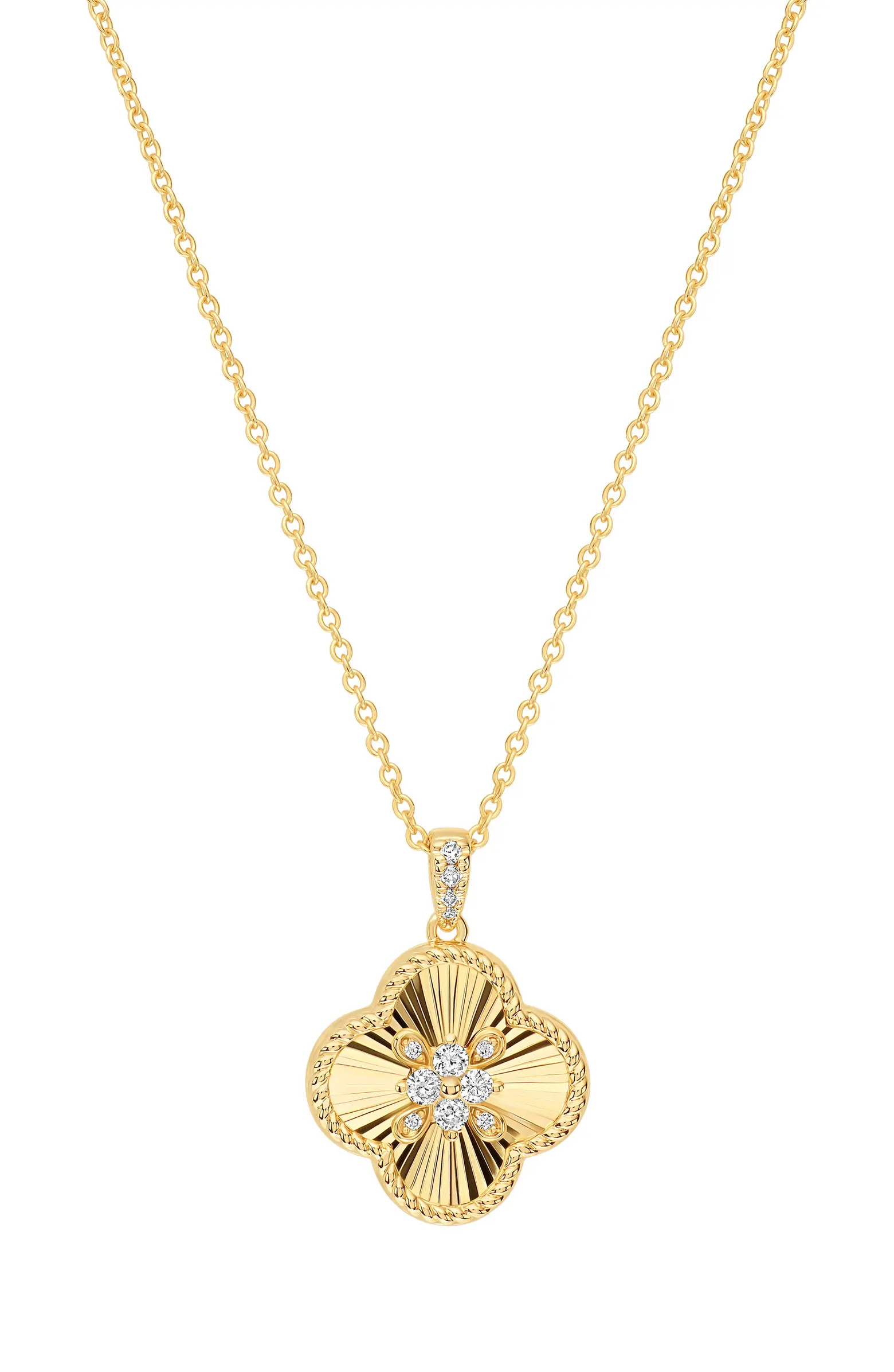 ATHRA LUXE Dolce Sole Fluted Clover Pavé Cubic Zirconia Pendant Necklace | Nordstrom | Nordstrom