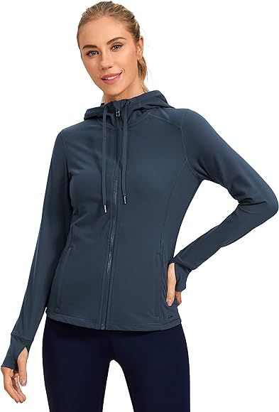 CRZ YOGA Women's Brushed Full Zip Hoodie Jacket Sportswear Hooded Workout Track Running Jacket with  | Amazon (US)