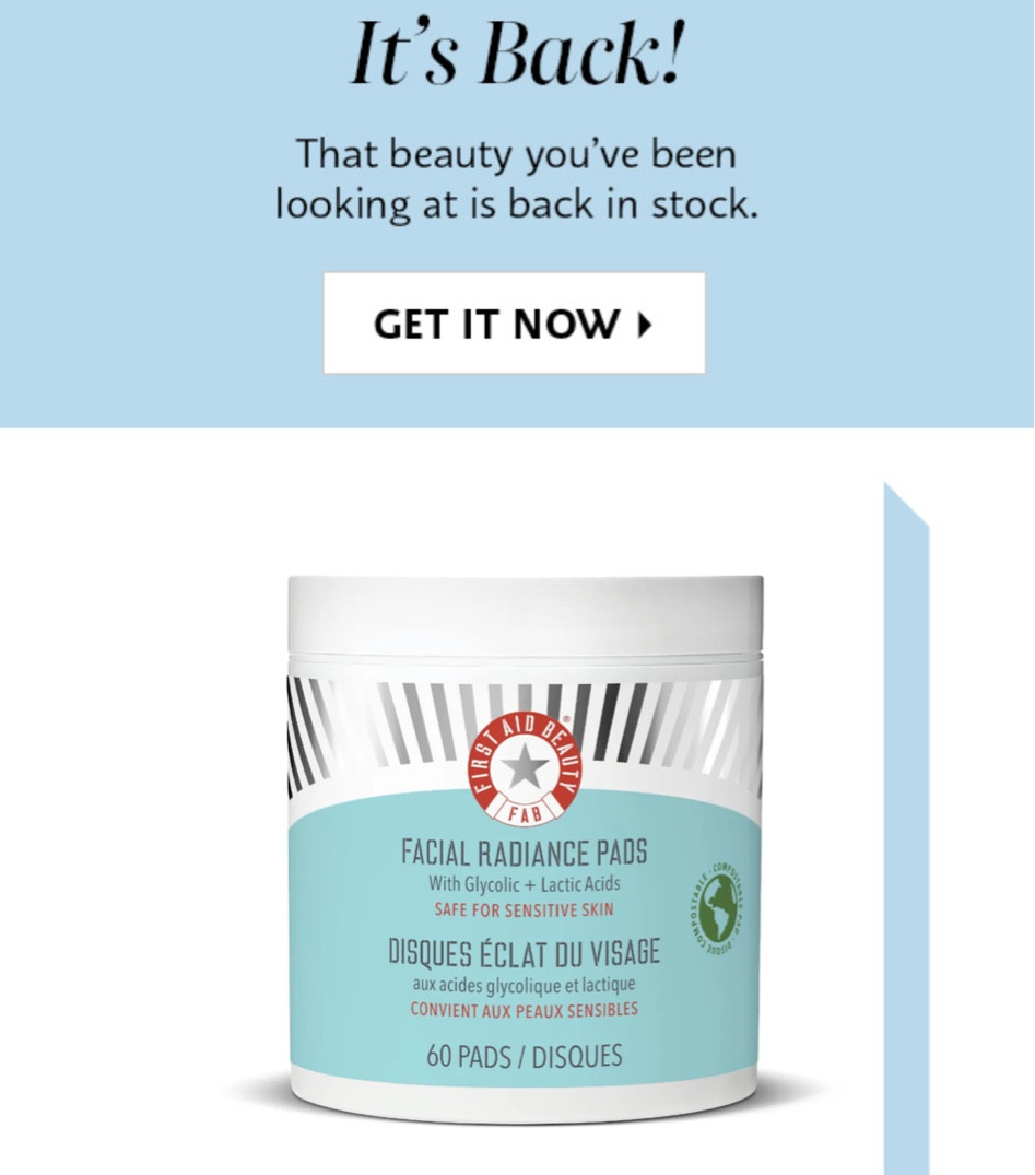 First Aid Beauty Radiance pads are back in stock at Sephora! I love using these before makeup for a light exfoliation. Preps the skin for a smooth application! (Good for daily use too)

#sephora #firstaidbeauty #skinprep

#LTKFindsUnder50 #LTKBeauty #LTKActive