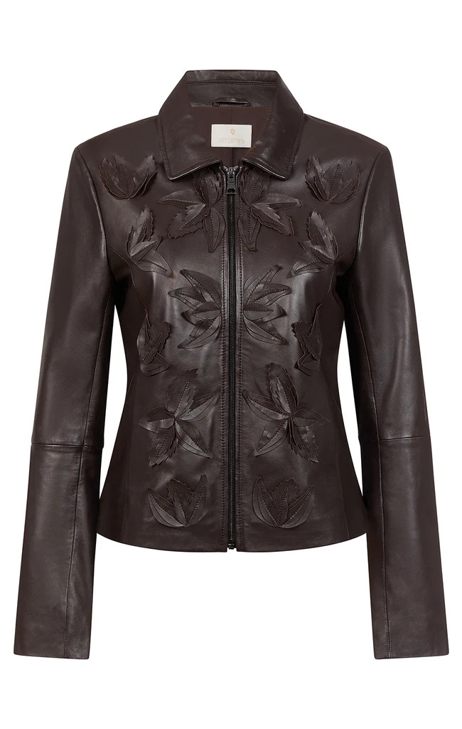 Leather Jacket With Leaf Appliqués | Etcetera