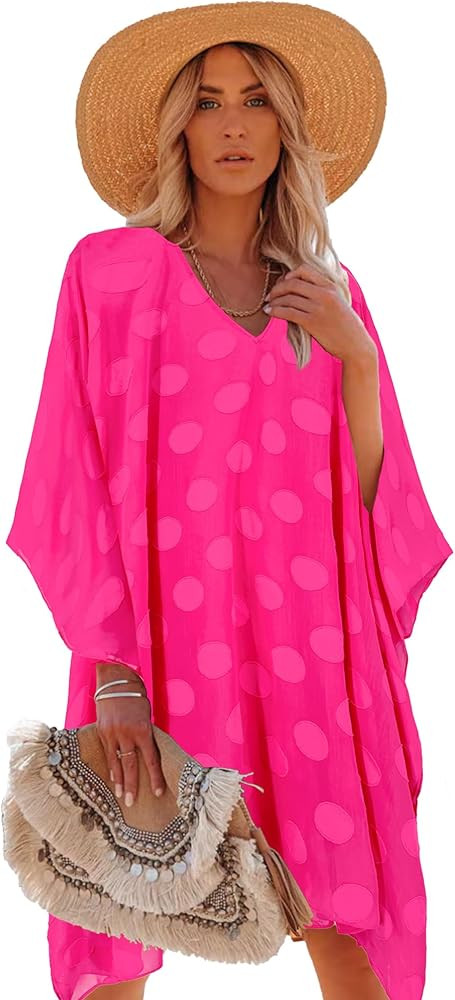 Moss Rose Women's Swimsuit Cover up Beach Kaftan for Bathing Suit with Floral Pattern | Amazon (US)