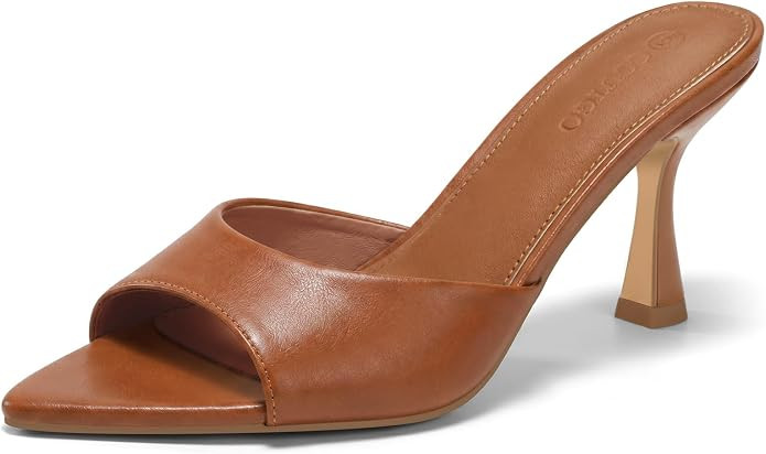Coutgo Womens Kitten Heel Sandals Heeled Mules Pointed Open Toe High Heels | Amazon (US)